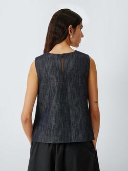John Lewis Cotton Linen Blend Sleeveless Shell Top, Denim Blue - view 2, Denim Blue