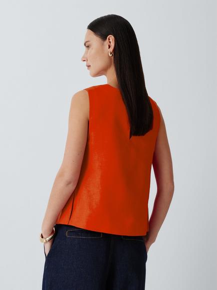 John Lewis Linen Sleeveless Shell Top - view 2, Orange
