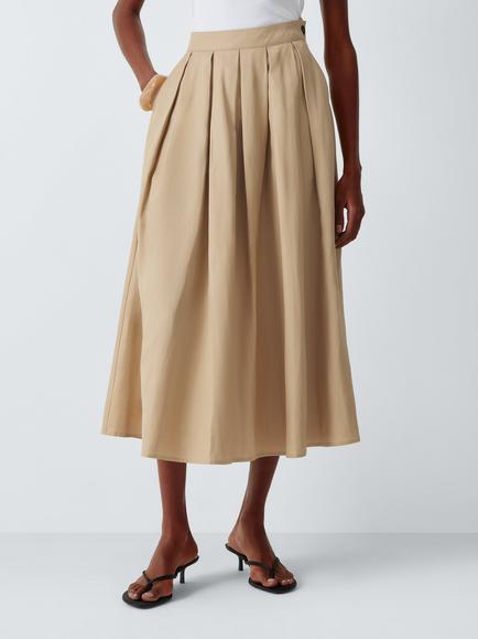 John Lewis Full Pleat Skirt containing TENCEL™ Lyocell, Camel, Camel