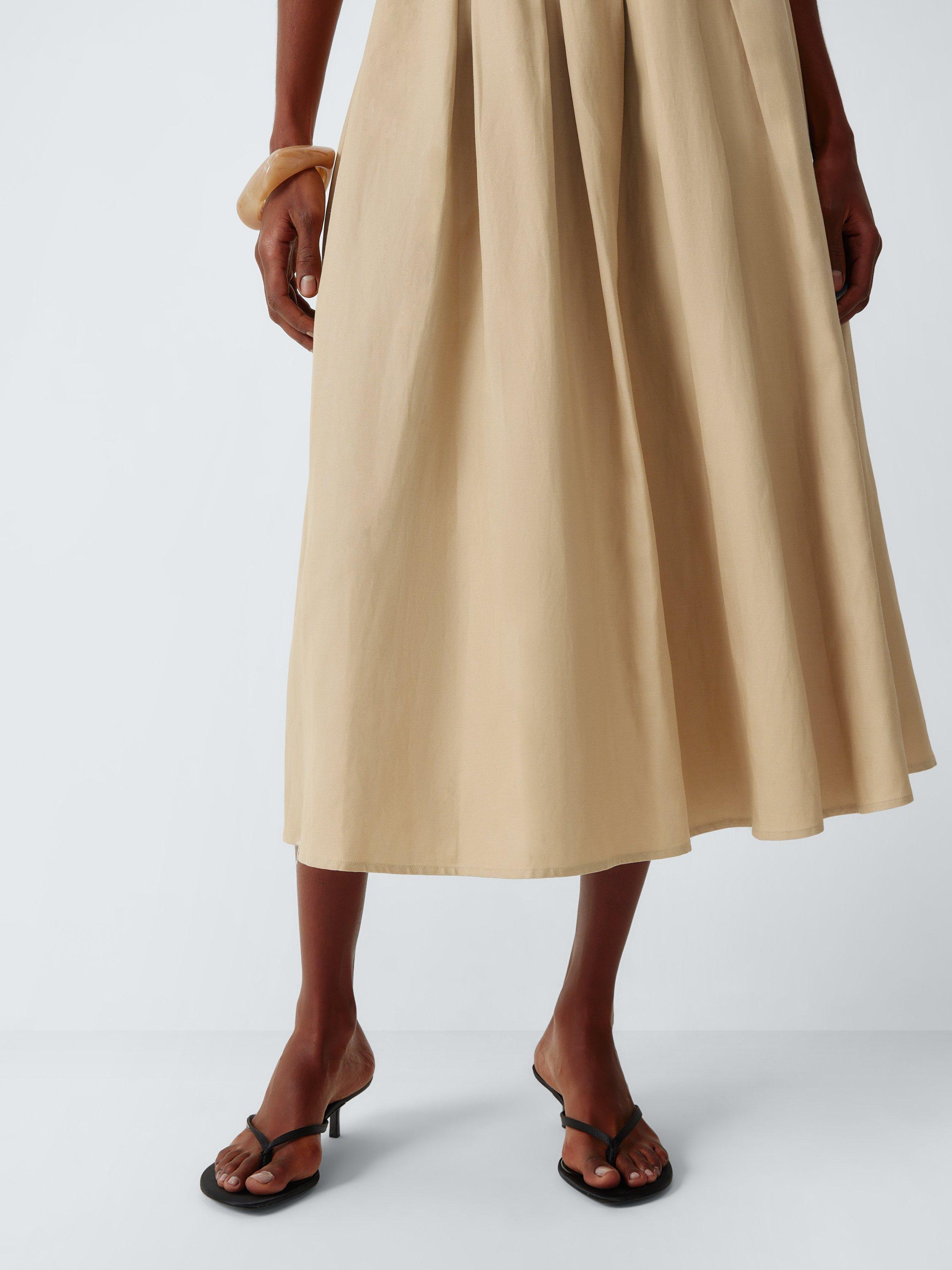 John Lewis Full Pleat Skirt containing TENCEL™ Lyocell, Camel