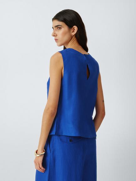John Lewis Linen Sleeveless Shell Top - view 2, Baja Blue
