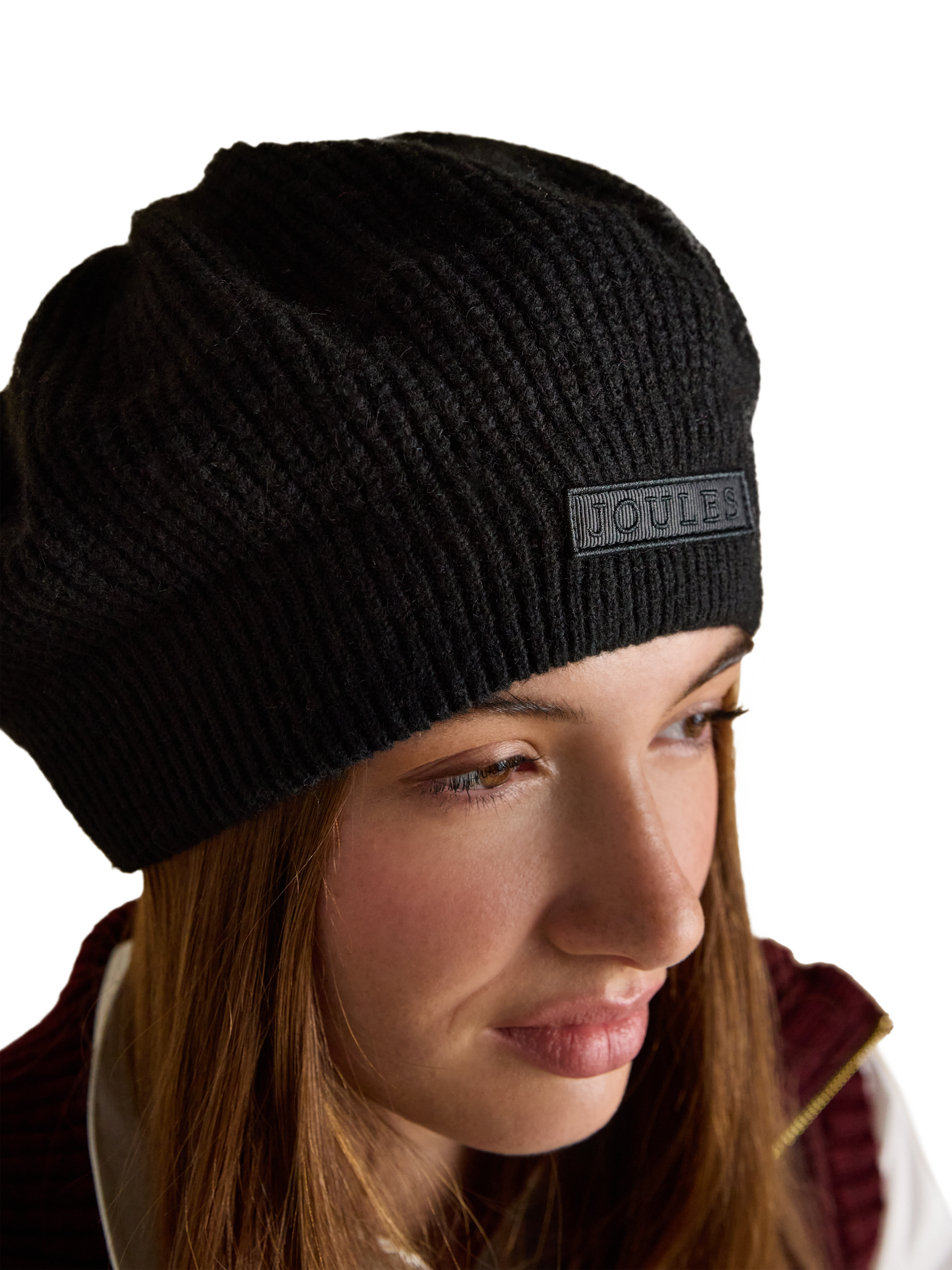 Product image 2 of 8, which shows Joules Branded Knit Beret, Black, One Size