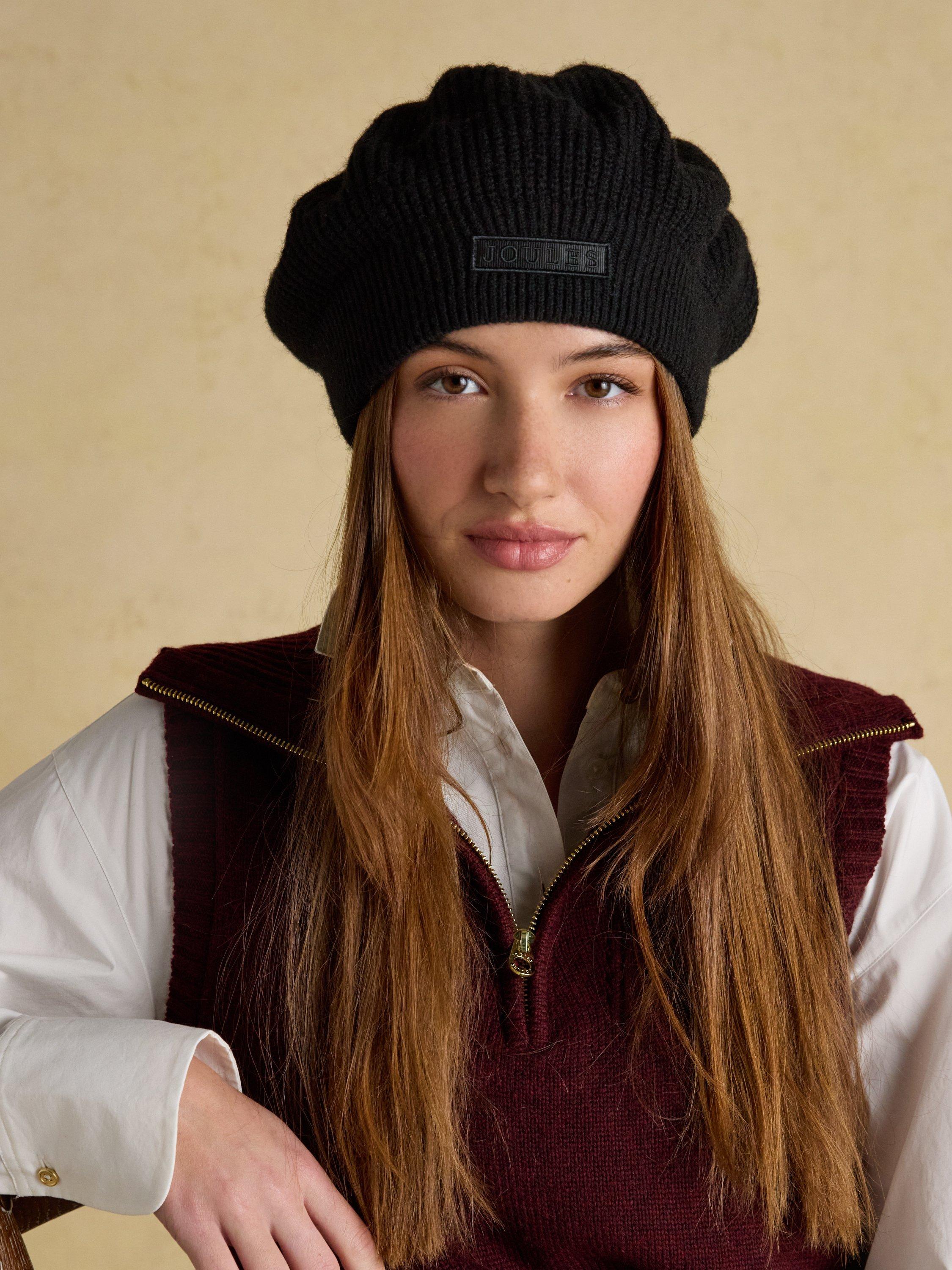 Product image 7 of 8, which shows Joules Branded Knit Beret, Black, One Size