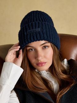 Joules Ribbed Cuff Knit Beanie Hat - view 2, Navy