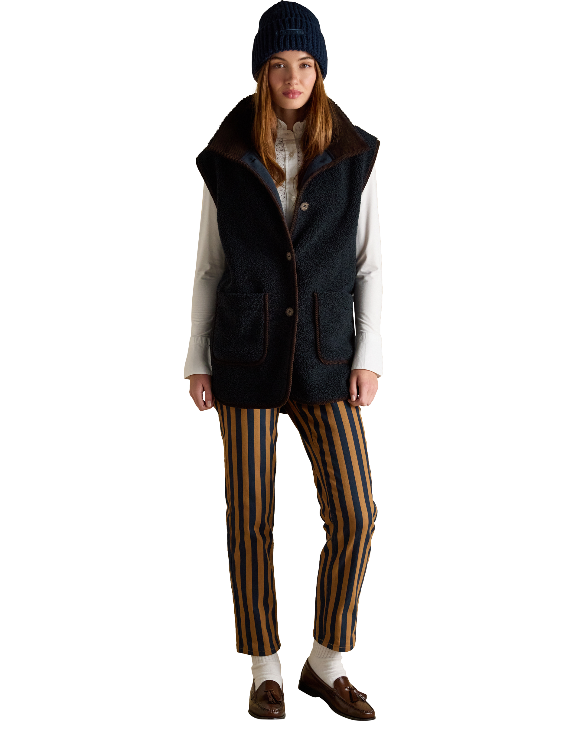 Product image 3 of 6, which shows Joules Ribbed Cuff Knit Beanie Hat, Navy, One Size