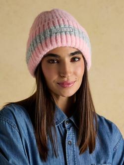 Joules Stripe Knit Beanie - view 2, Pink/Grey