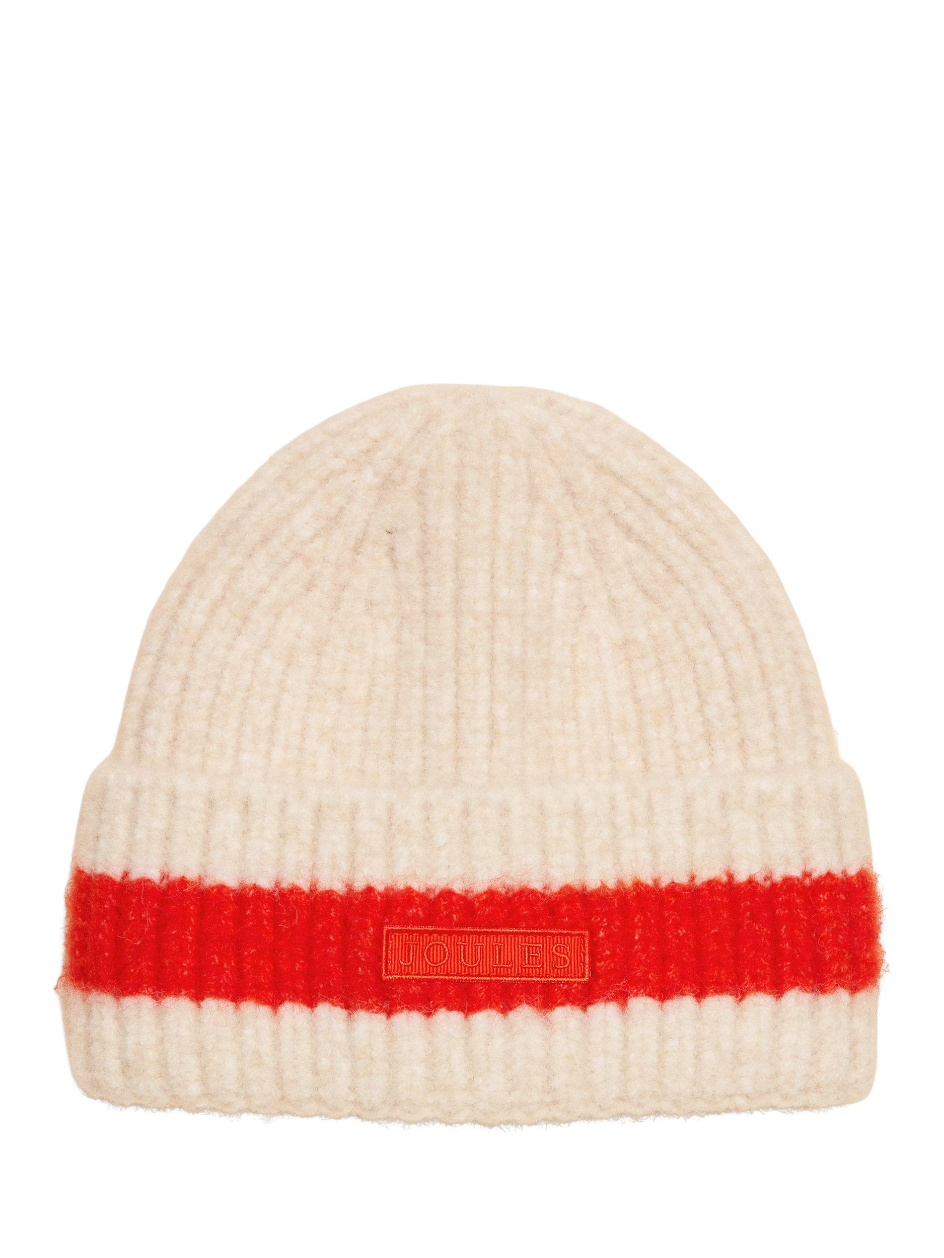 Product image 1 of 6, which shows Joules Stripe Knit Beanie, Orange/Neutral, One Size