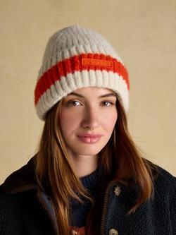 Joules Stripe Knit Beanie - view 2, Orange/Neutral