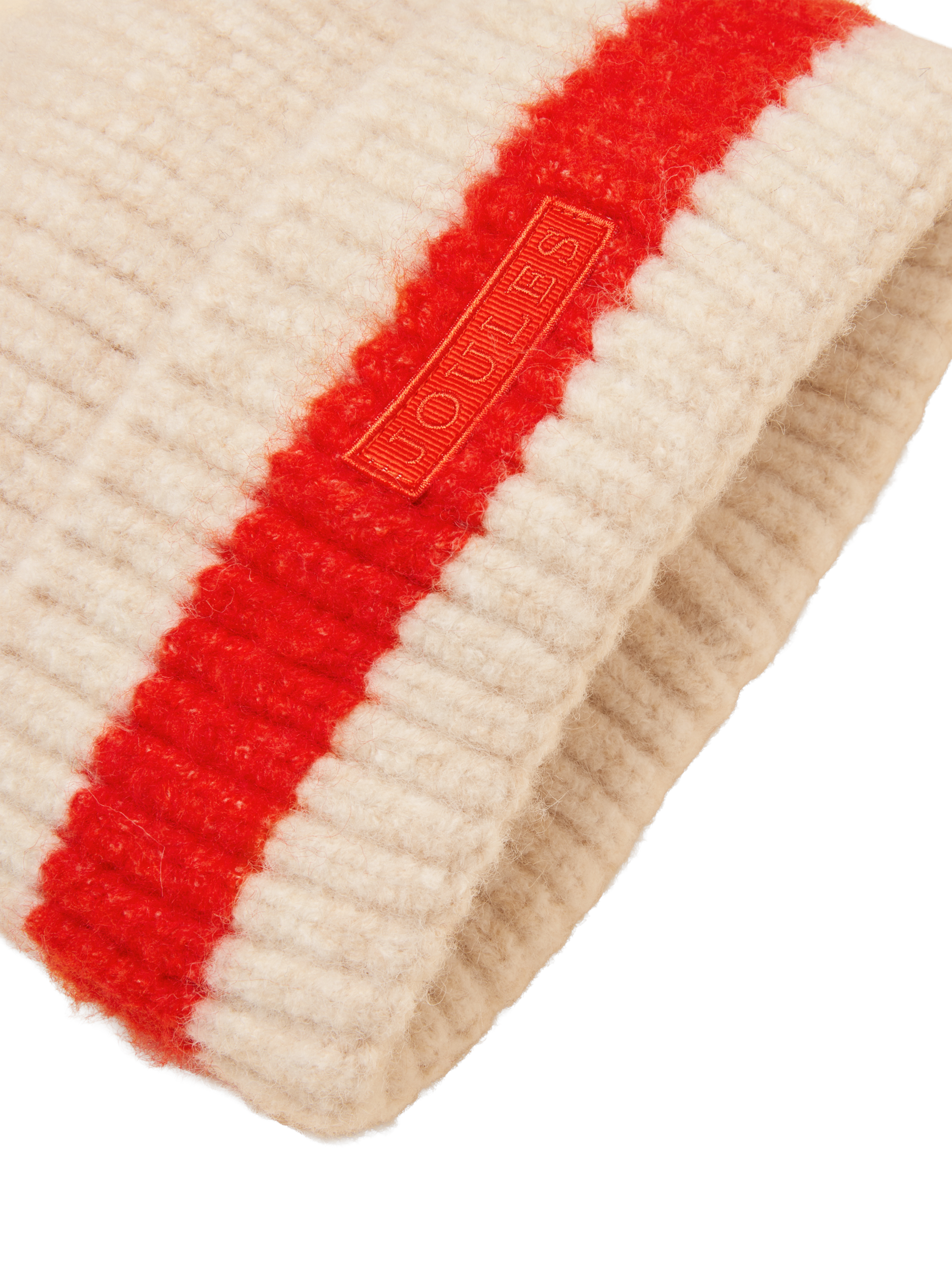 Product image 5 of 6, which shows Joules Stripe Knit Beanie, Orange/Neutral, One Size