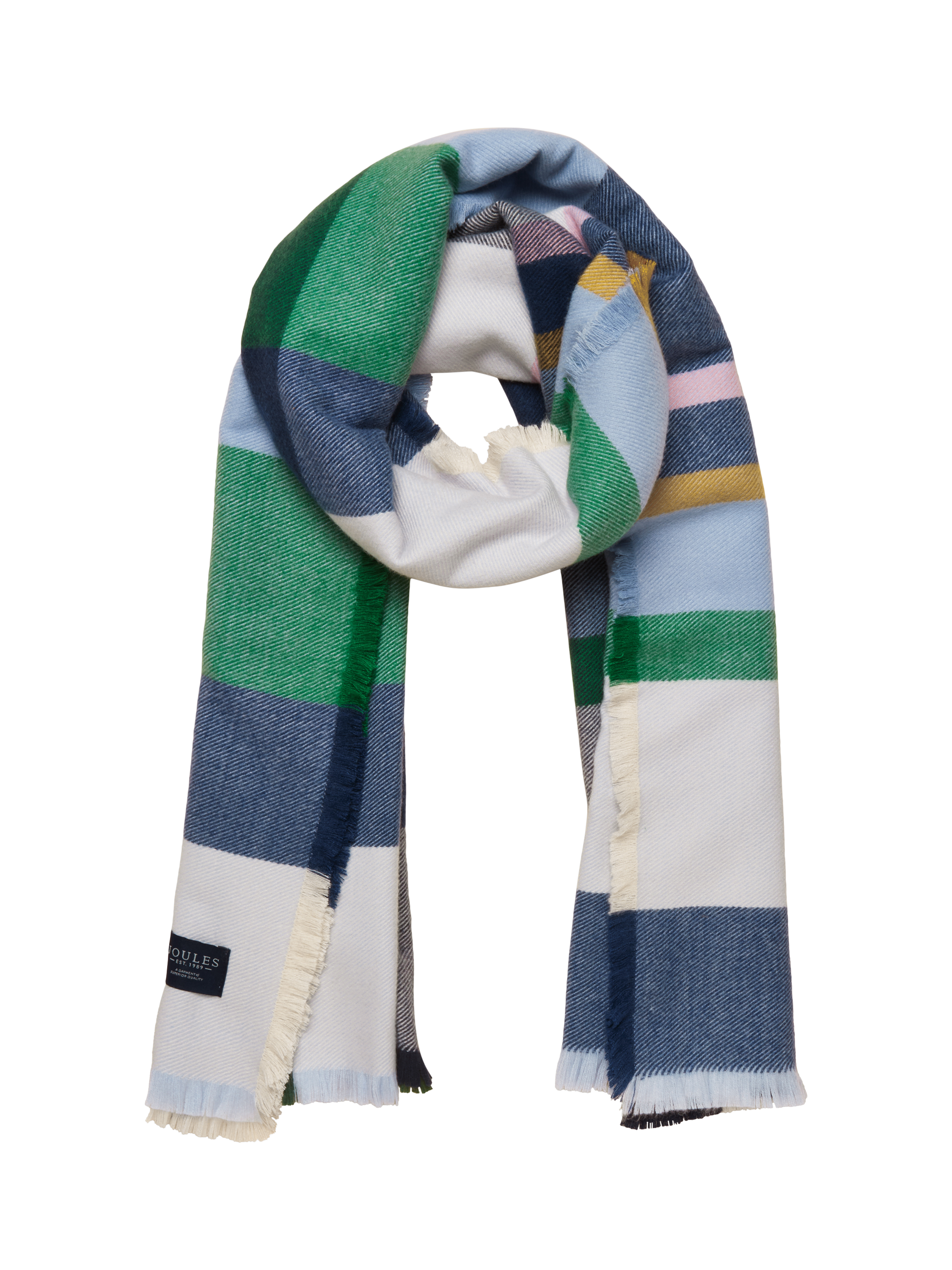 Product image 1 of 5, which shows Joules Langtree Check Scarf, Green/Blue, One Size
