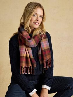 Joules Langtree Check Scarf - view 2, Berry Red