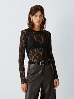 AND/OR Long Sleeve Lace Top, Black, Black