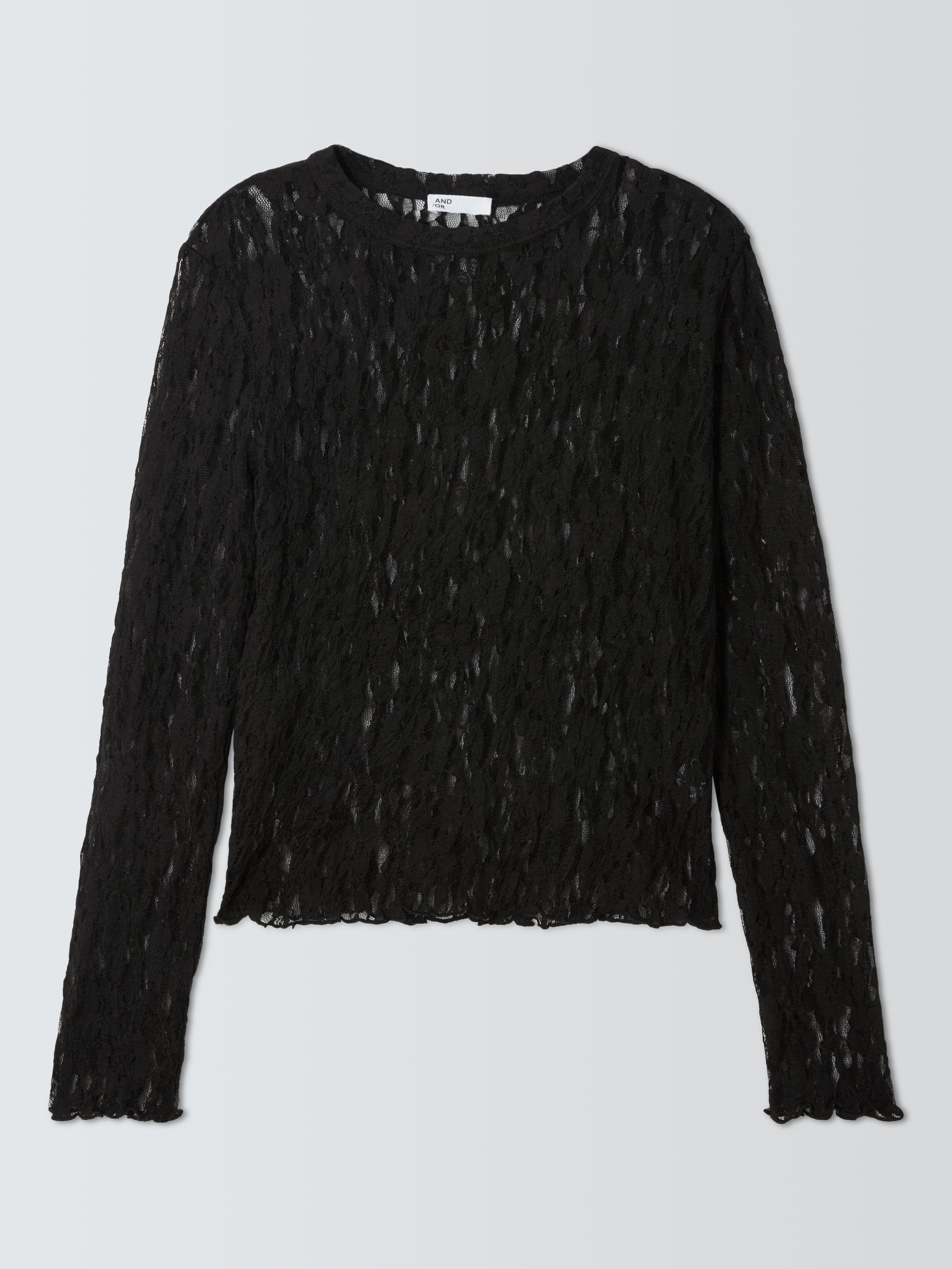 Product image 1 of 1, which shows AND/OR Long Sleeve Lace Top, Black, 6