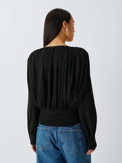 AND/OR Textured Tie Neck Top, Black - view 2, Black