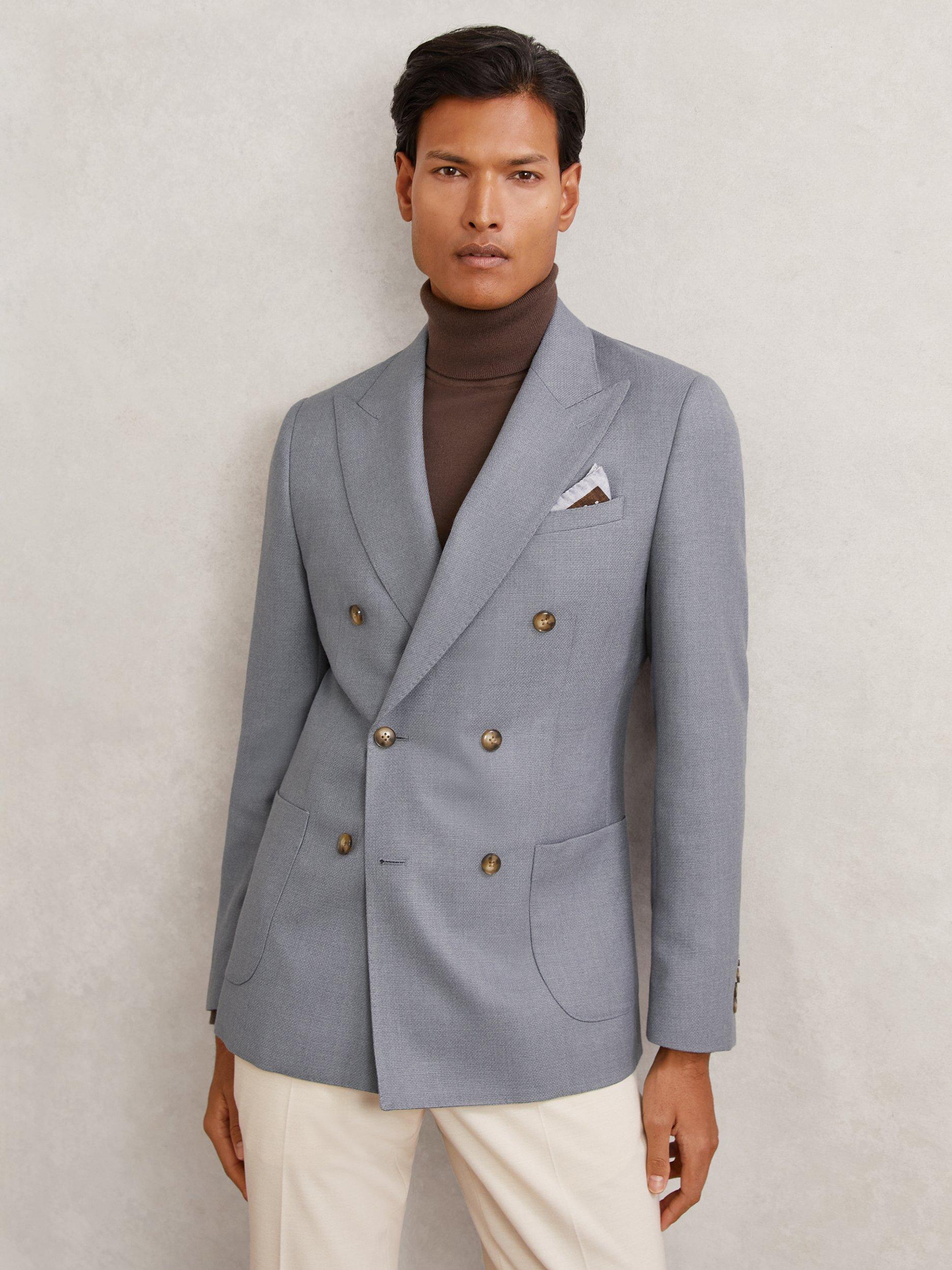 Product image 1 of 5, which shows Reiss Venus Wool Blend Double Breasted Balzer, Airforce Blue, 36