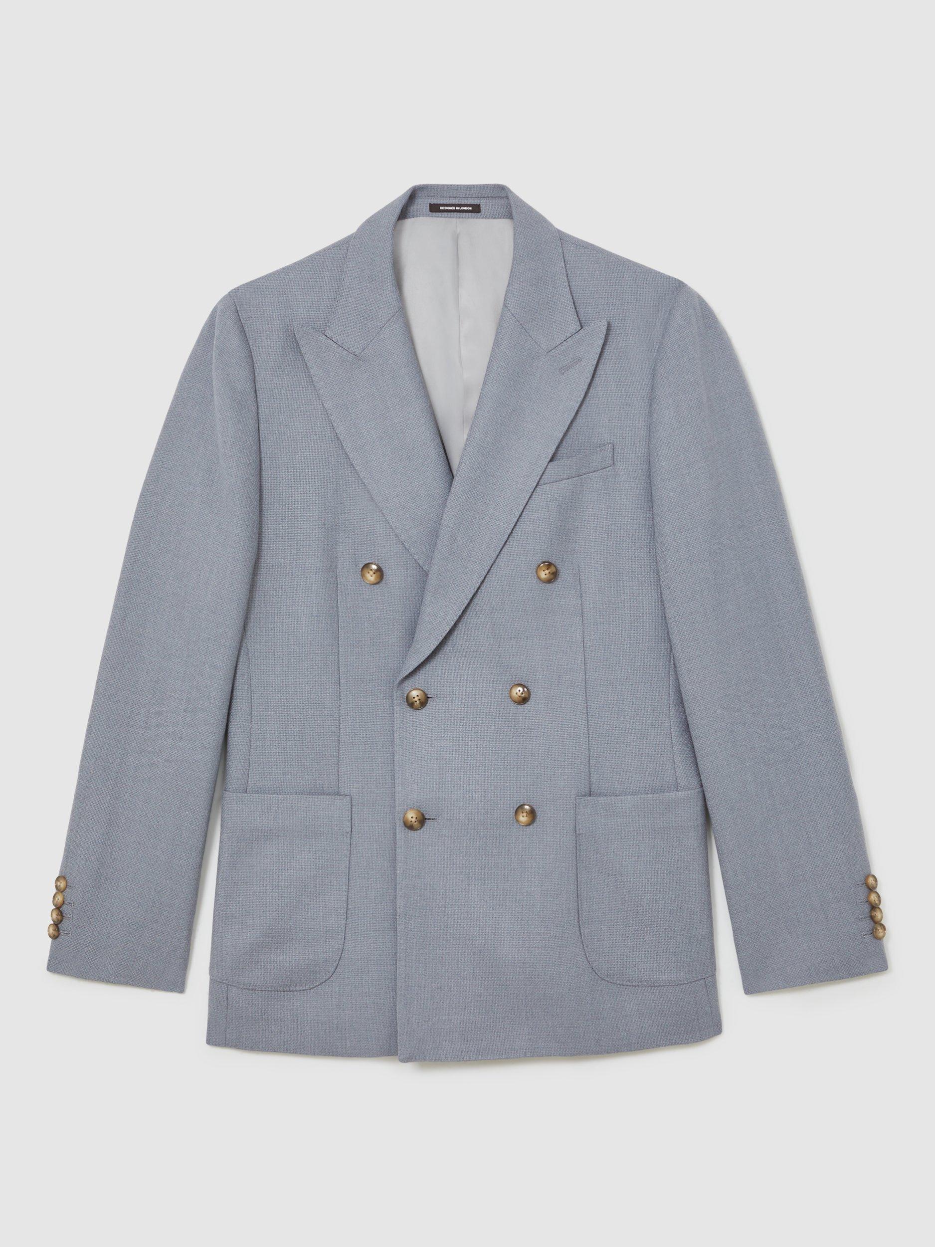 Product image 3 of 5, which shows Reiss Venus Wool Blend Double Breasted Balzer, Airforce Blue, 36