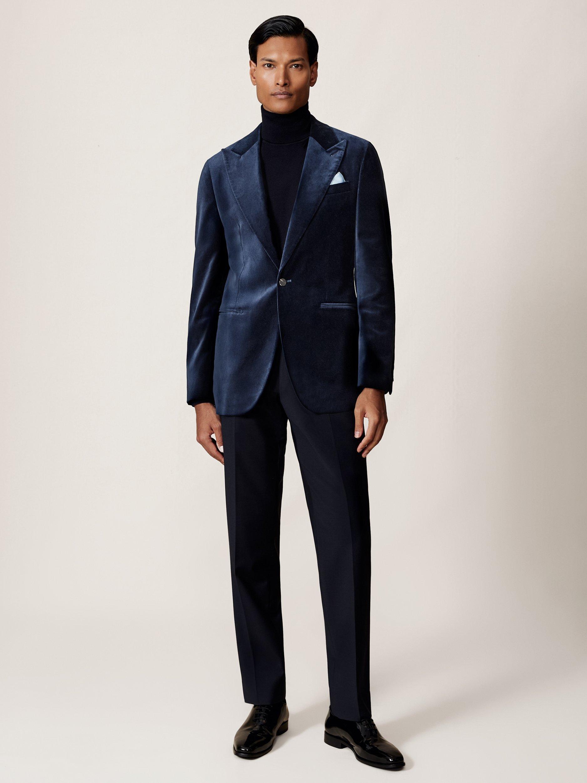 Product image 5 of 5, which shows Reiss Aspara Single Breasted Velvet Blazer, Navy, 44