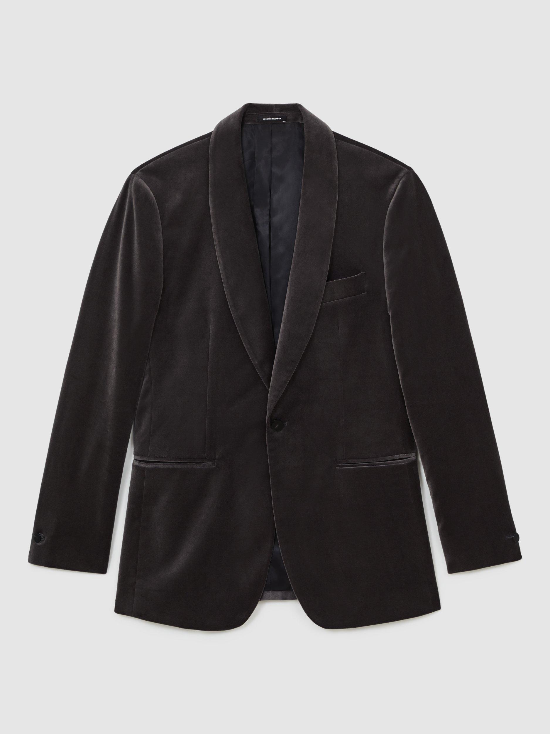 Product image 3 of 5, which shows Reiss Mount Velvet Single Breasted Blazer, Grey, 36