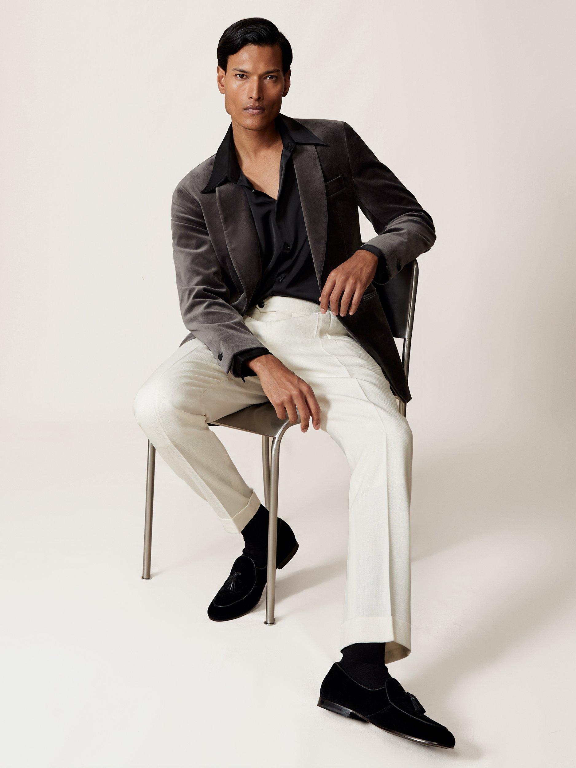 Product image 4 of 5, which shows Reiss Mount Velvet Single Breasted Blazer, Grey, 36