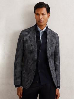 Reiss Jacob Single Breasted Check Wool Blend Blazer, Navy, Navy