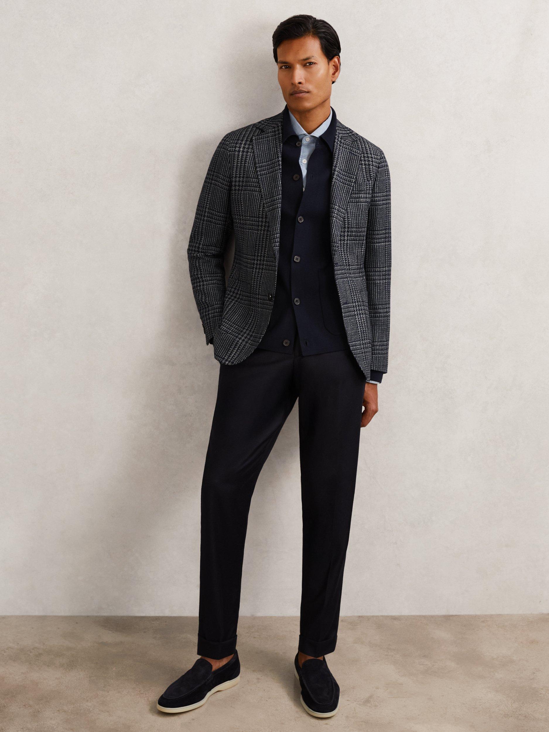 Product image 4 of 5, which shows Reiss Jacob Single Breasted Check Wool Blend Blazer, Navy, 42