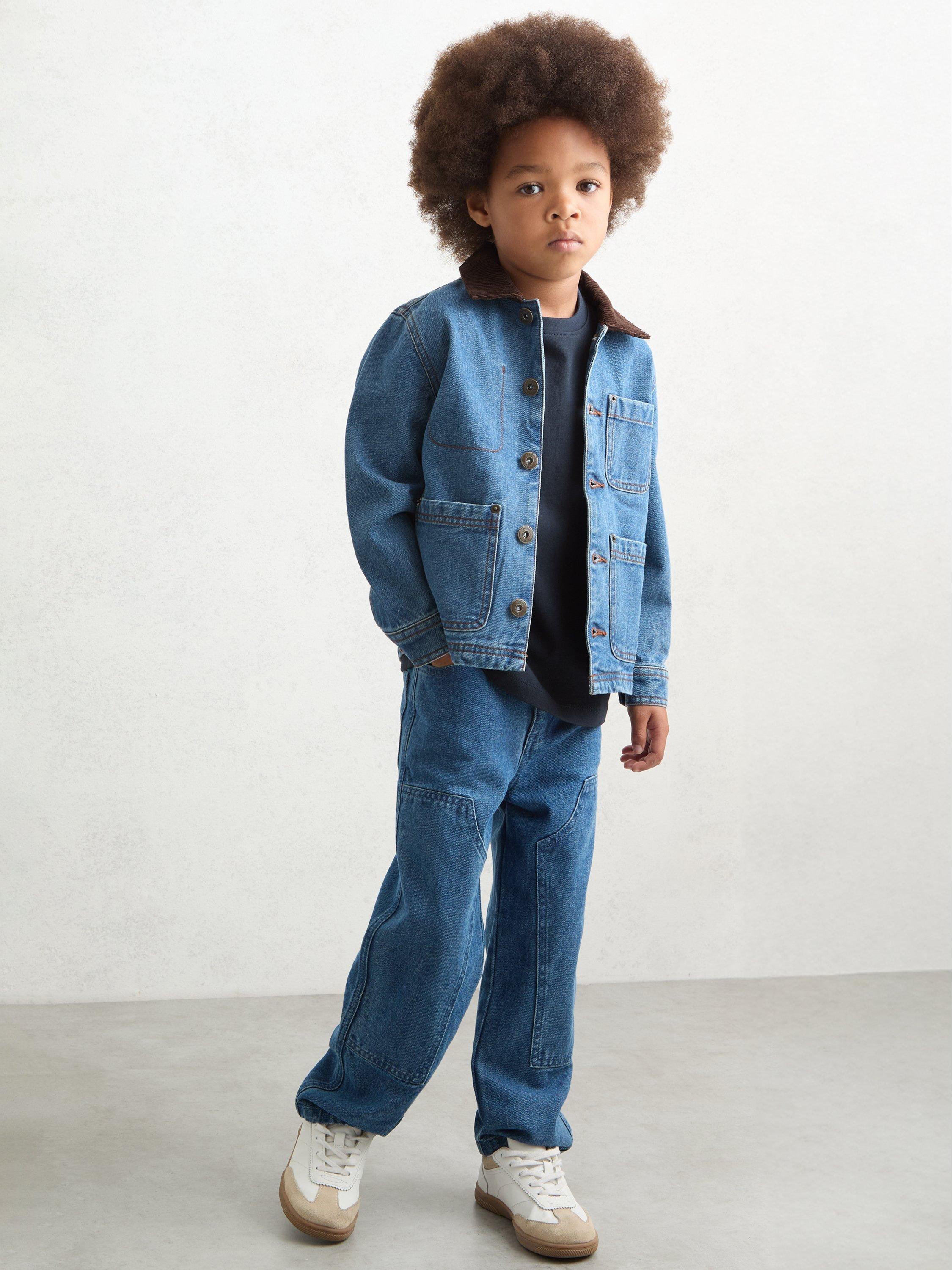 Product image 3 of 4, which shows Reiss Kids' Herman Denim Jacket, Mid Blue, 4-5 years