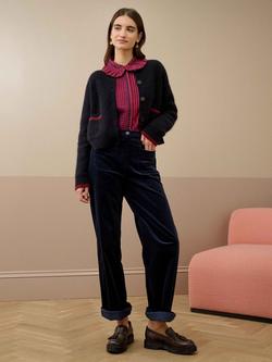 Brora Wool Blend Round Neck Cardigan - view 2, Ink