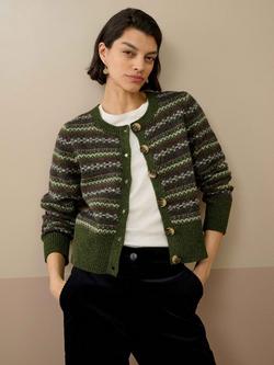 Brora Wool Fair Isle Short Cardigan, Moss