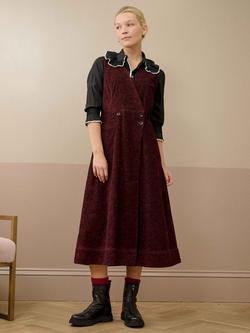 Brora Organic Cotton Paisley Sleeveless Pinafore Midi Dress, Chocolate/Brick