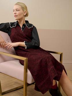 Brora Organic Cotton Paisley Sleeveless Pinafore Midi Dress - view 2, Chocolate/Brick