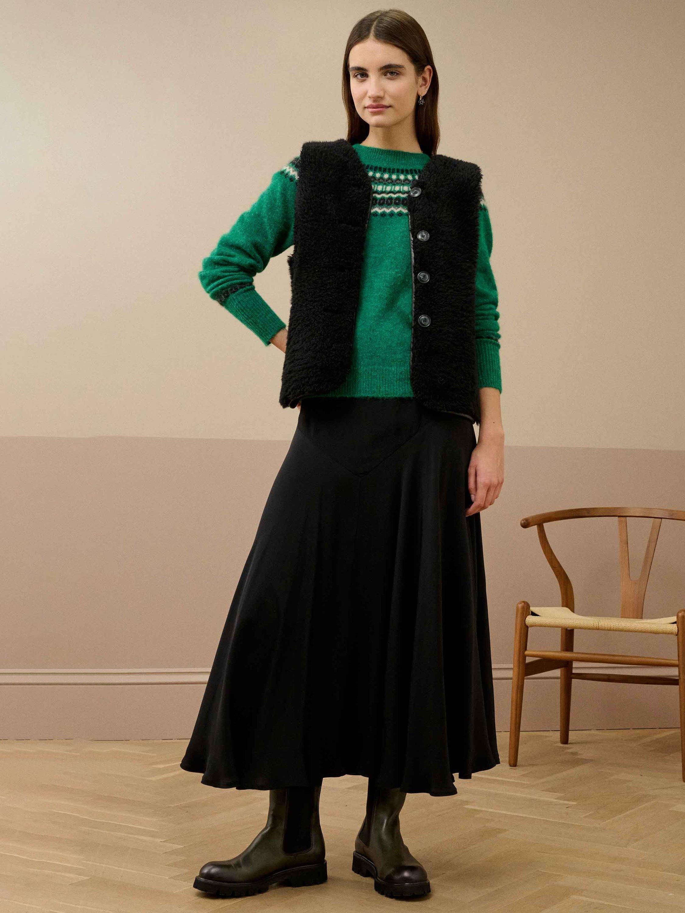 Product image 1 of 5, which shows Brora V Neck Button Gilet, Black, 8-10