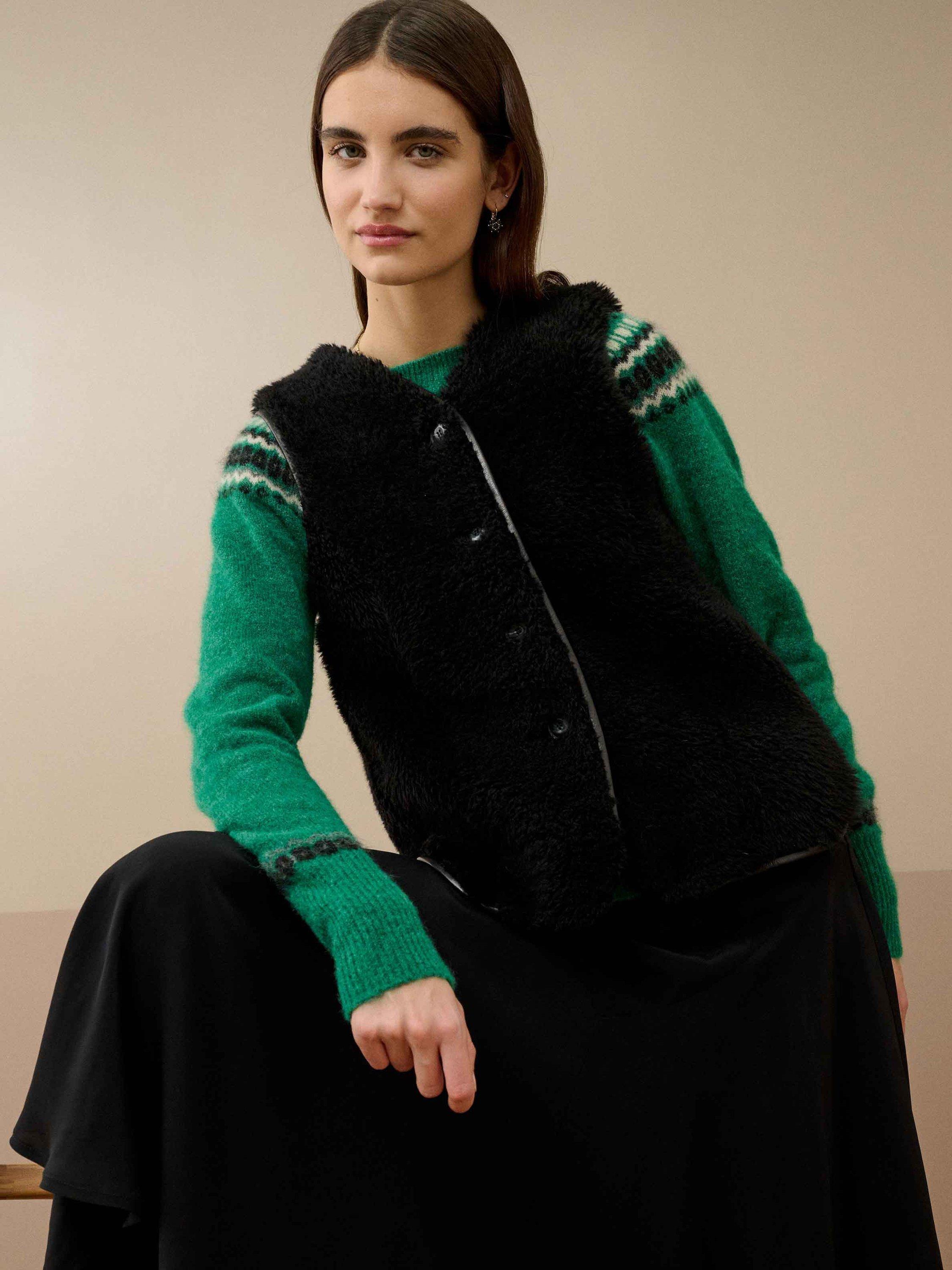 Product image 2 of 5, which shows Brora V Neck Button Gilet, Black, 8-10