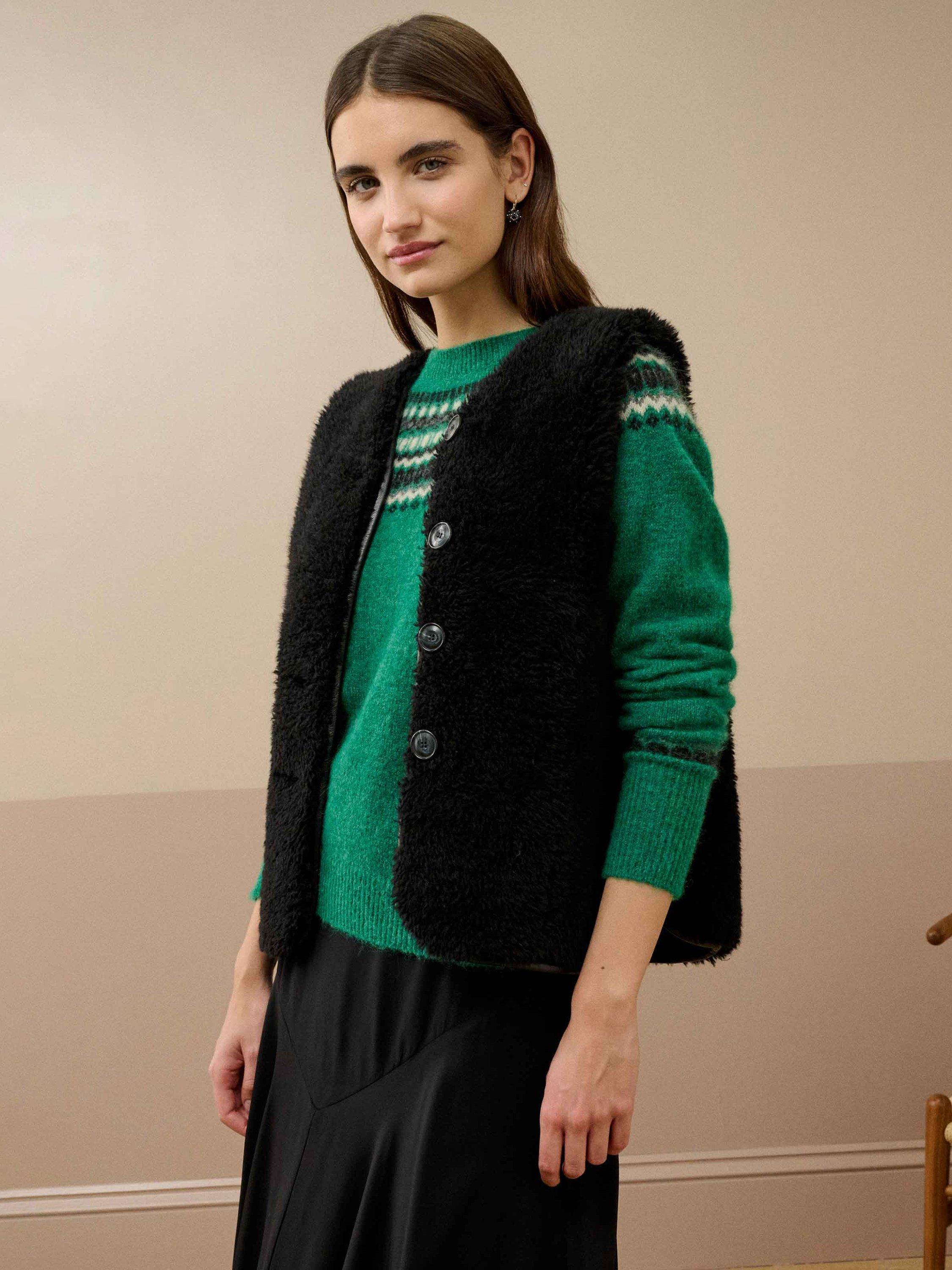 Product image 3 of 5, which shows Brora V Neck Button Gilet, Black, 8-10