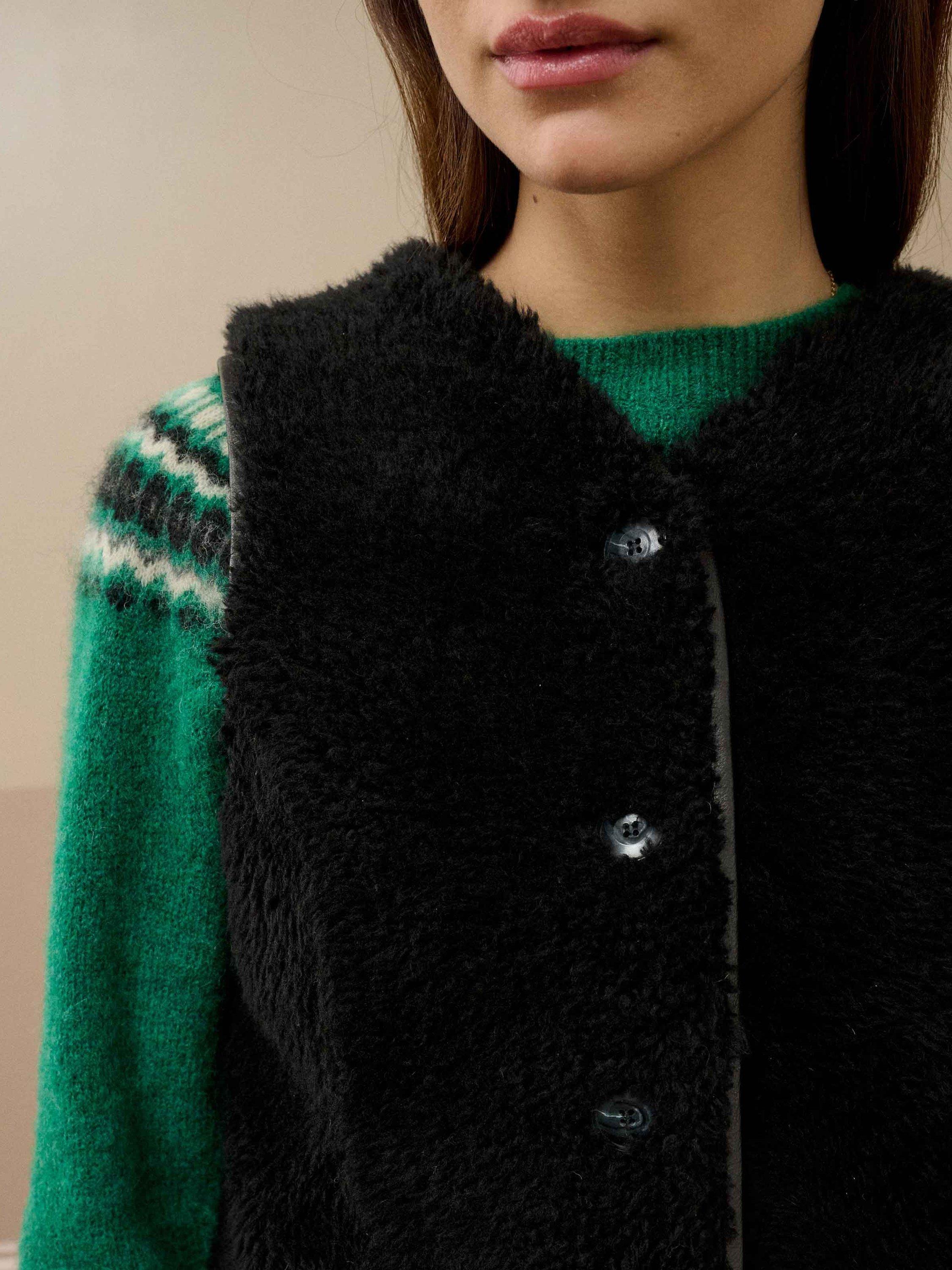 Product image 4 of 5, which shows Brora V Neck Button Gilet, Black, 8-10