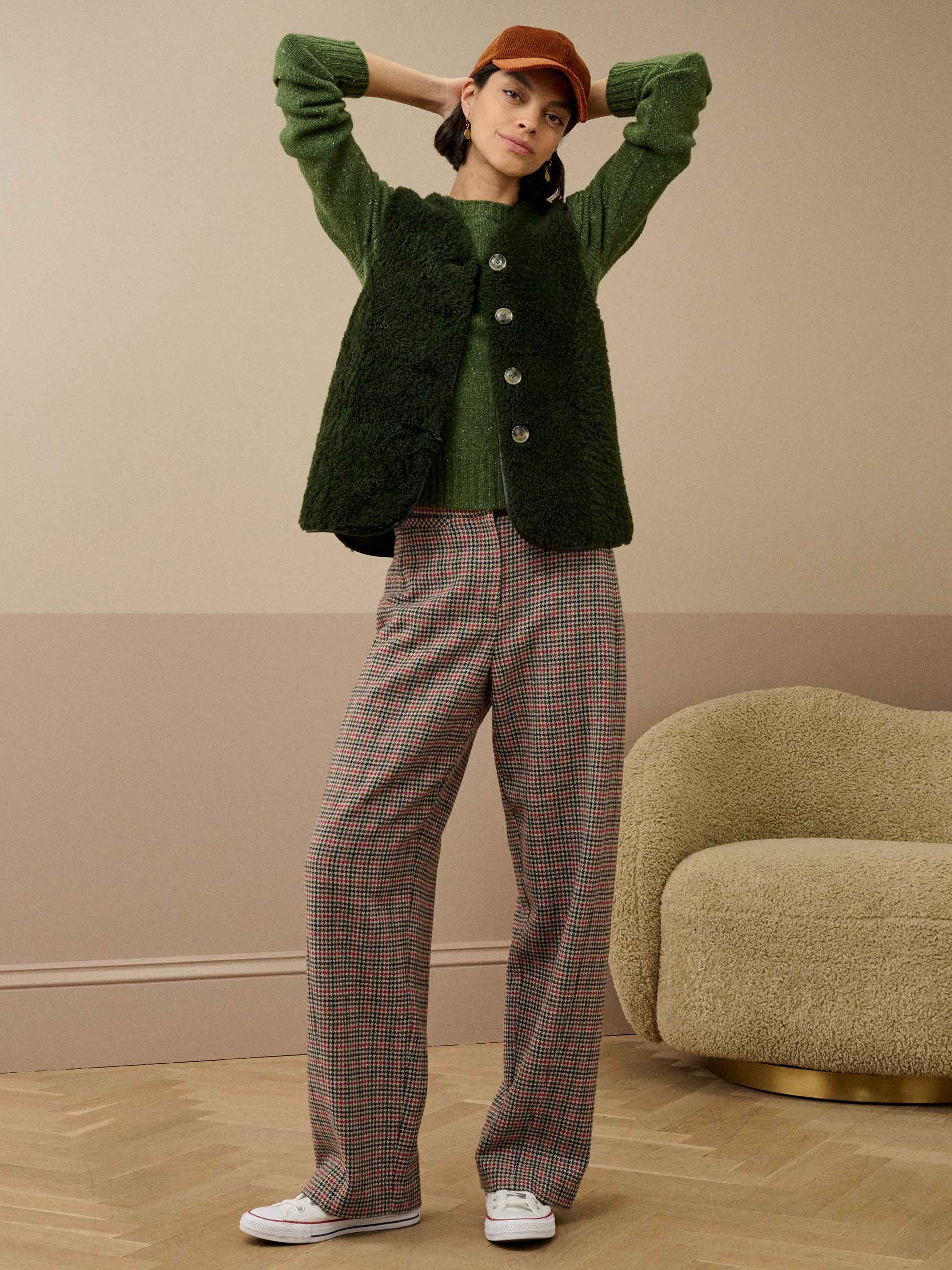 Product image 1 of 5, which shows Brora V Neck Button Gilet, Forest, 8-10