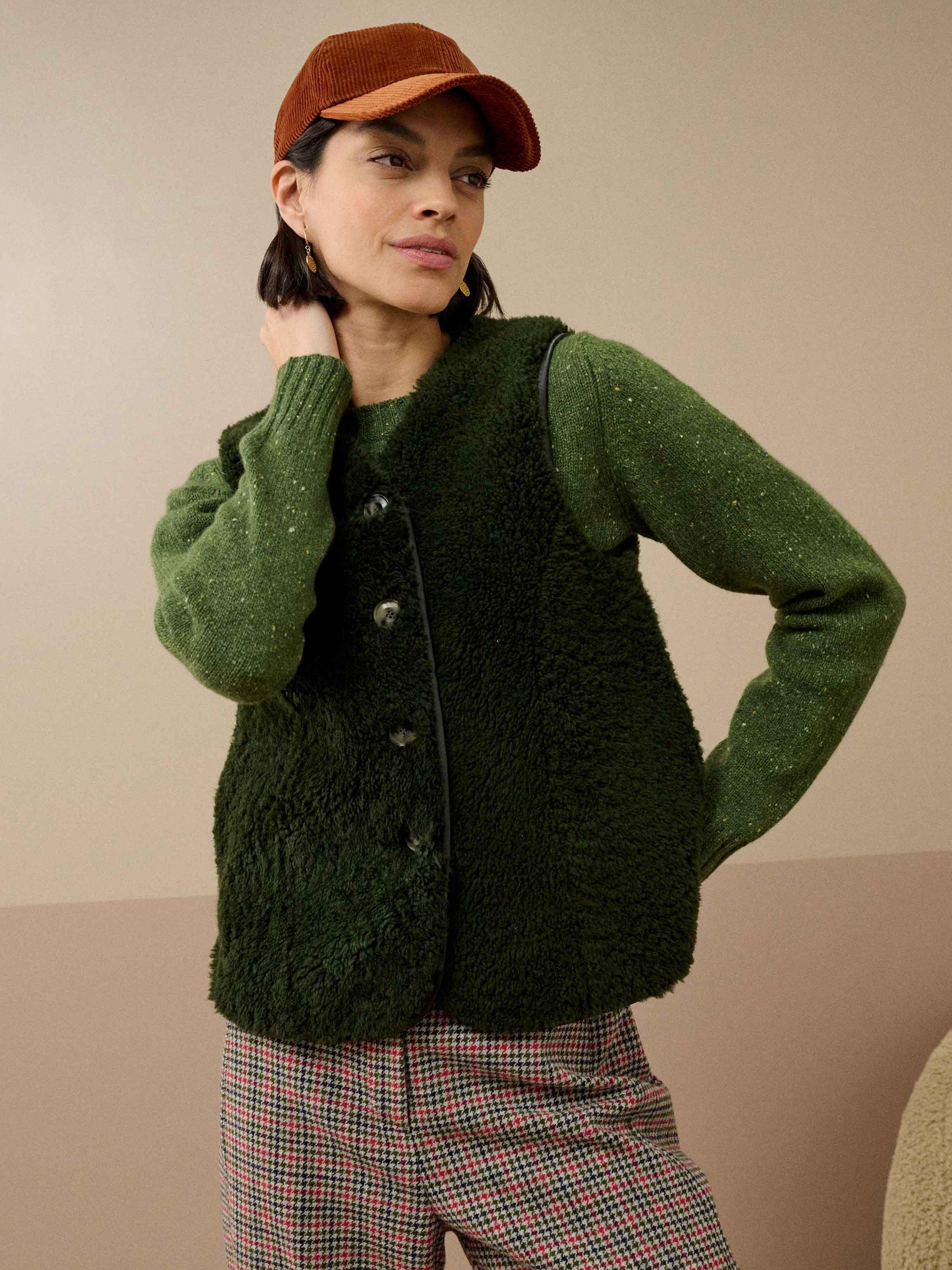 Product image 2 of 5, which shows Brora V Neck Button Gilet, Forest, 8-10