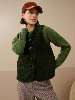 Brora V Neck Button Gilet - view 2, Forest