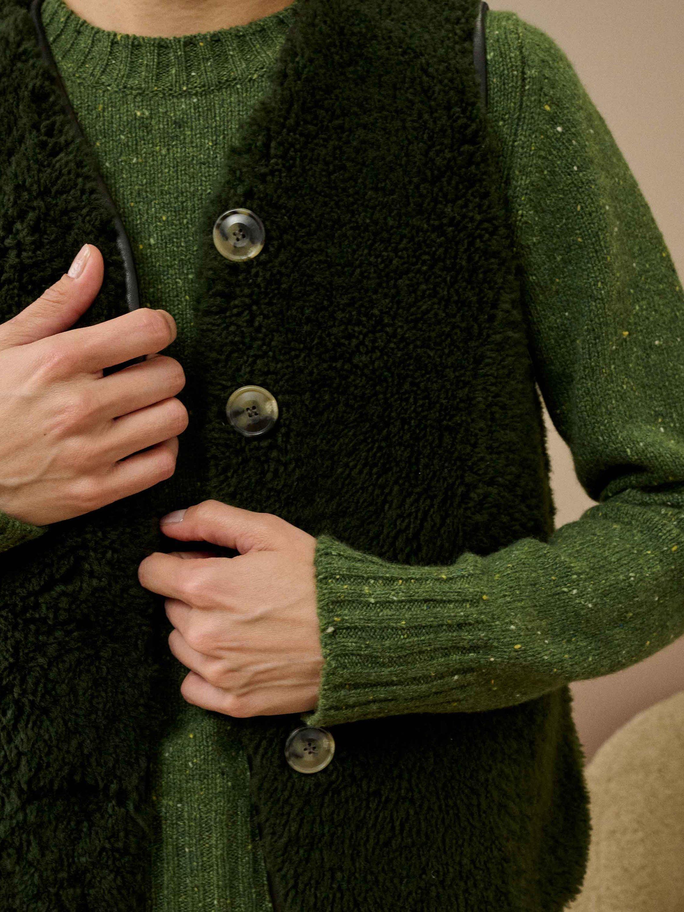 Product image 3 of 5, which shows Brora V Neck Button Gilet, Forest, 8-10