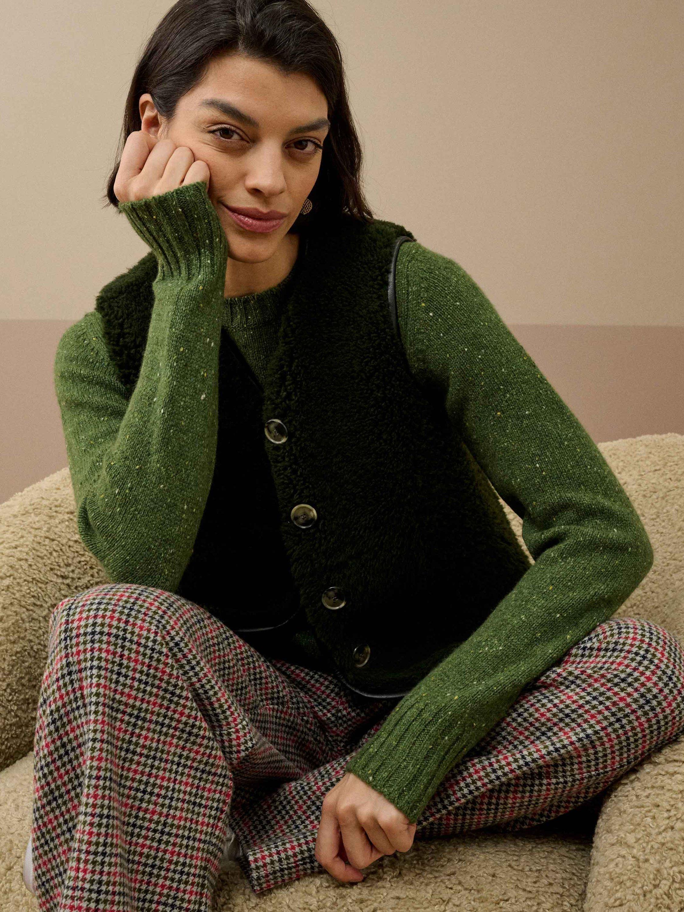 Product image 4 of 5, which shows Brora V Neck Button Gilet, Forest, 8-10