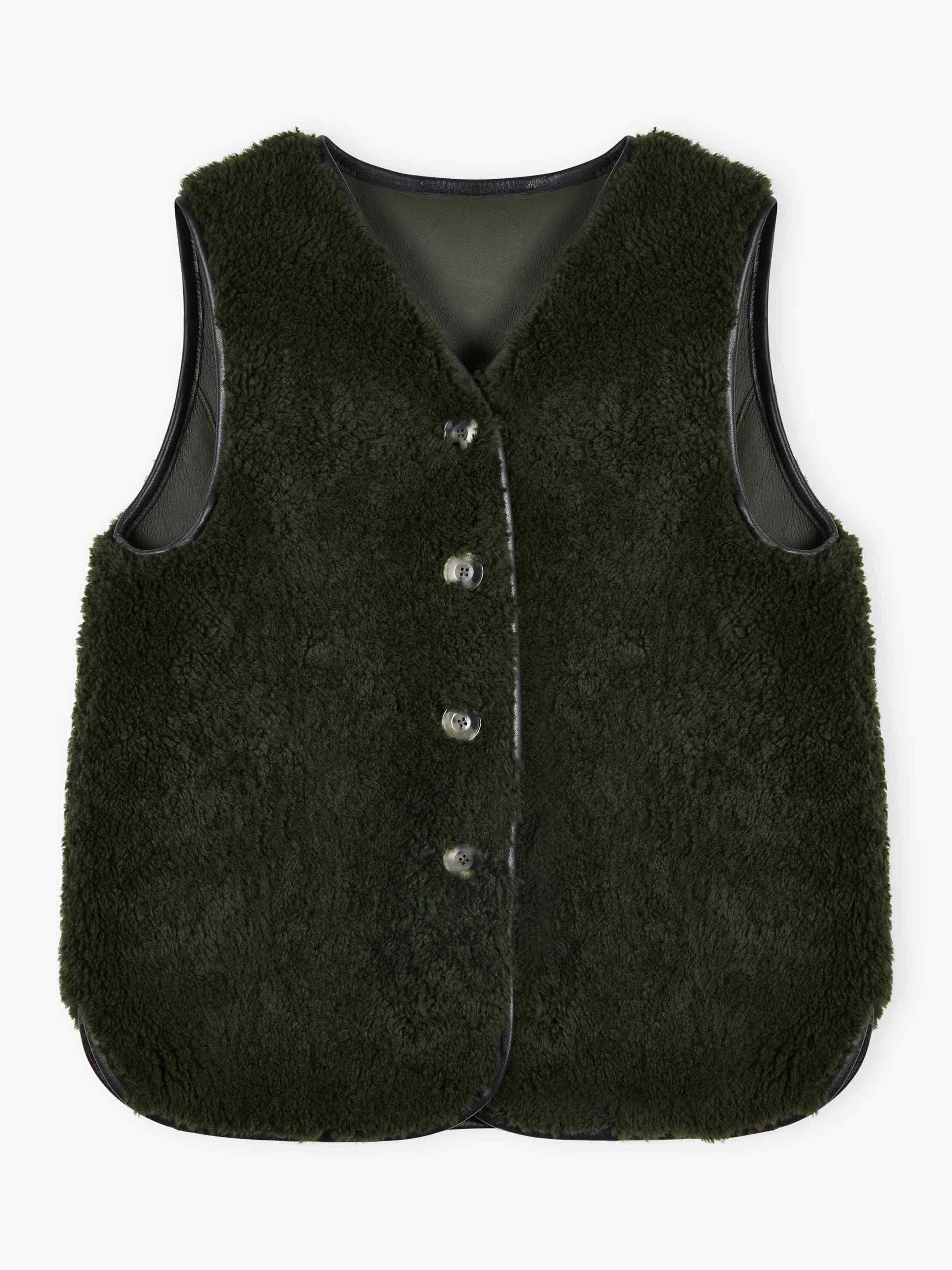 Product image 5 of 5, which shows Brora V Neck Button Gilet, Forest, 8-10