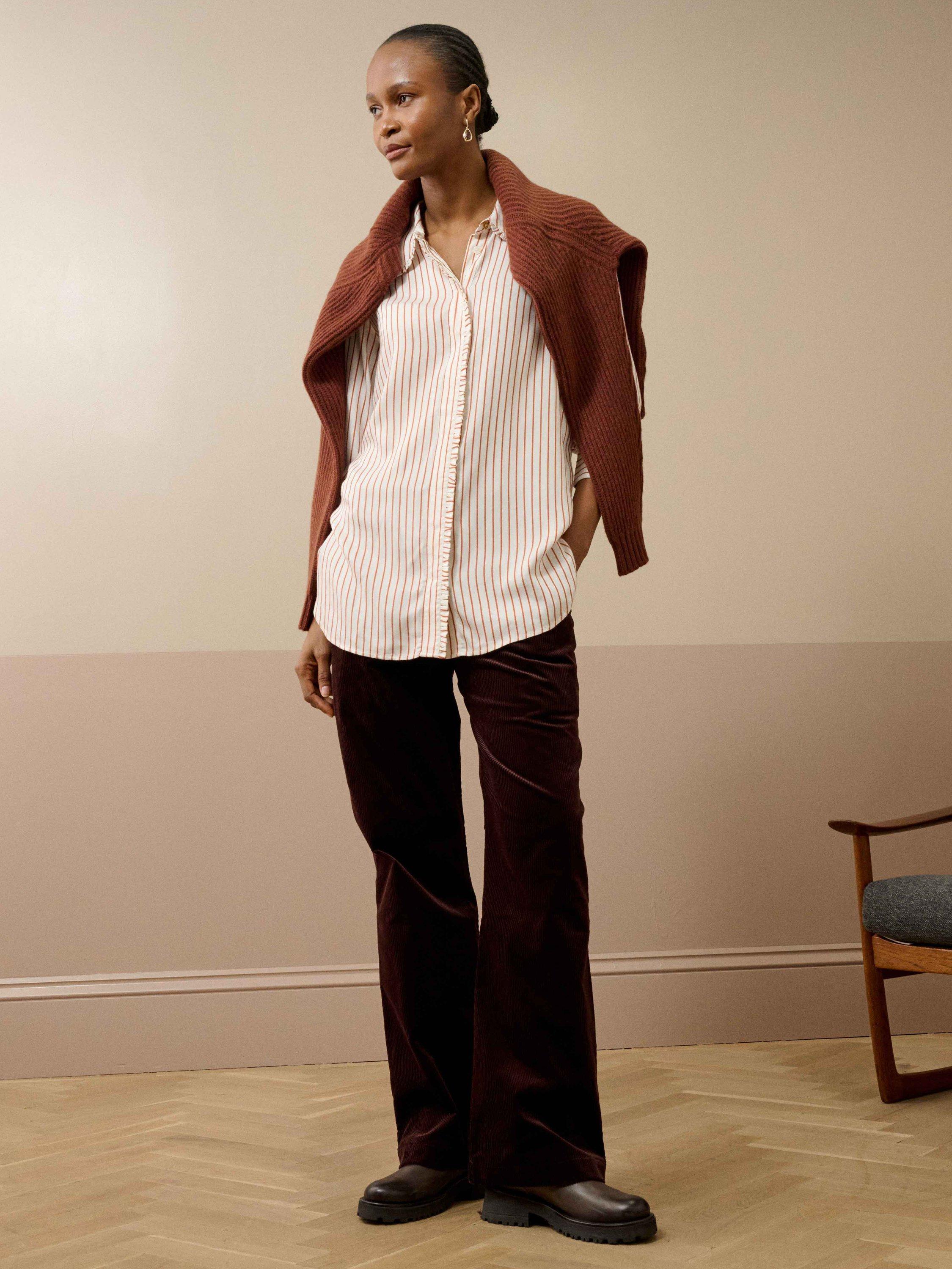 Product image 2 of 5, which shows Brora Stripe Long Sleeve Collar Shirt, Ivory/Rust, 6