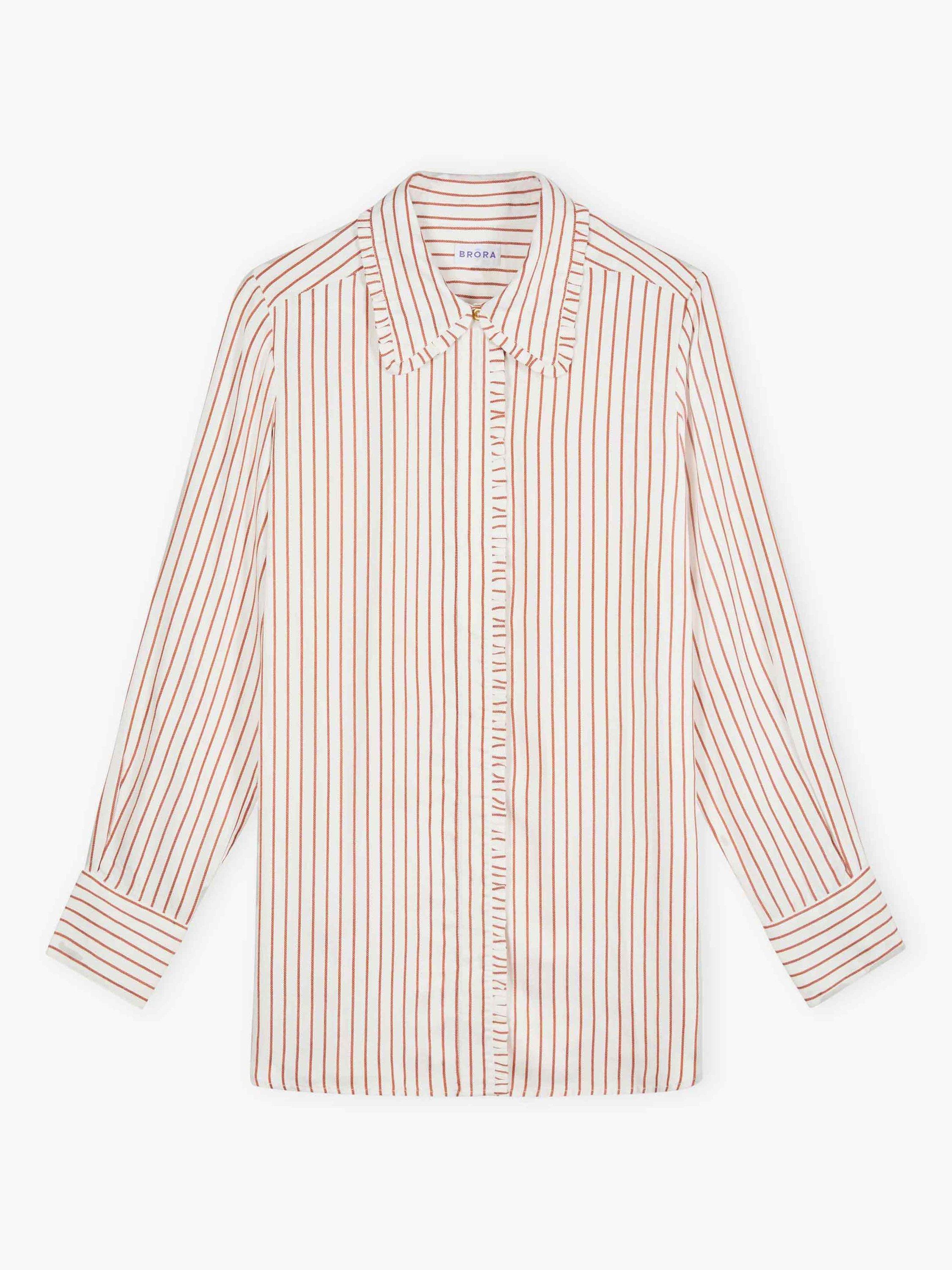 Product image 5 of 5, which shows Brora Stripe Long Sleeve Collar Shirt, Ivory/Rust, 6