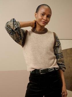 Brora Wool Blend Sleeveless Round Neck Tank Top, Biscuit