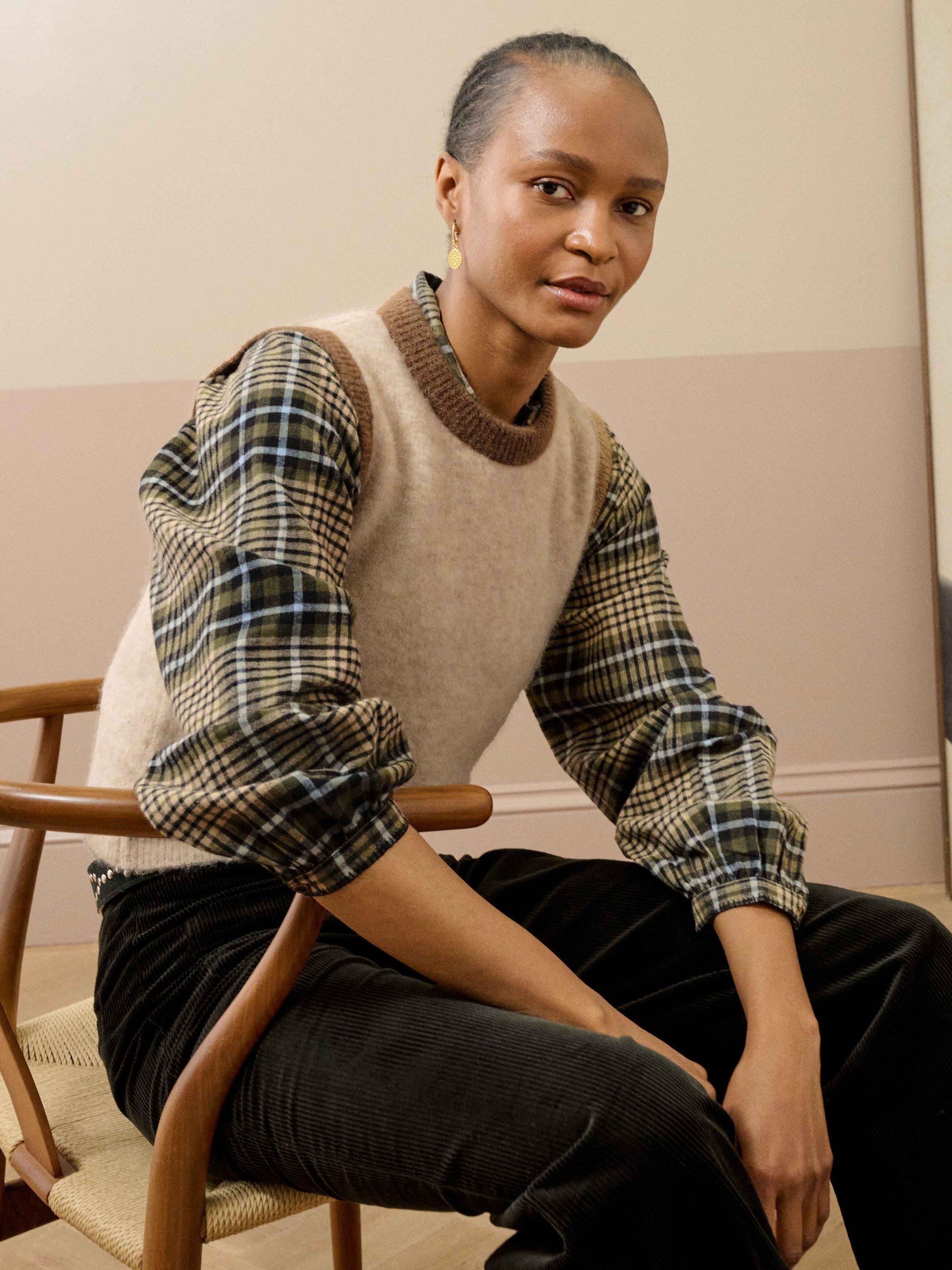 Product image 3 of 5, which shows Brora Wool Blend Sleeveless Round Neck Tank Top, Biscuit, 8-10