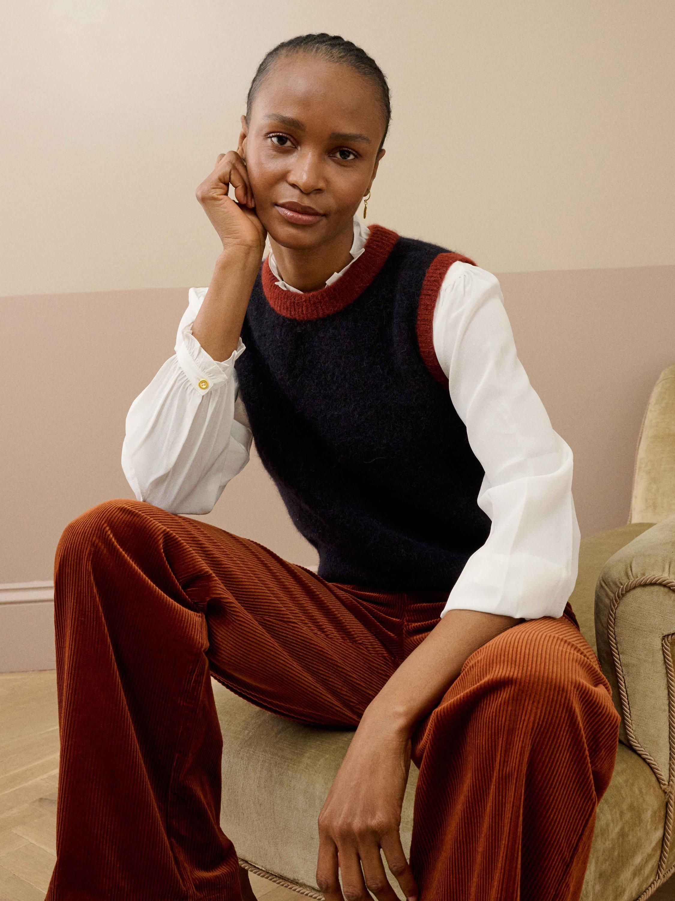 Product image 3 of 5, which shows Brora Wool Blend Sleeveless Round Neck Tank Top, Ink, 8-10