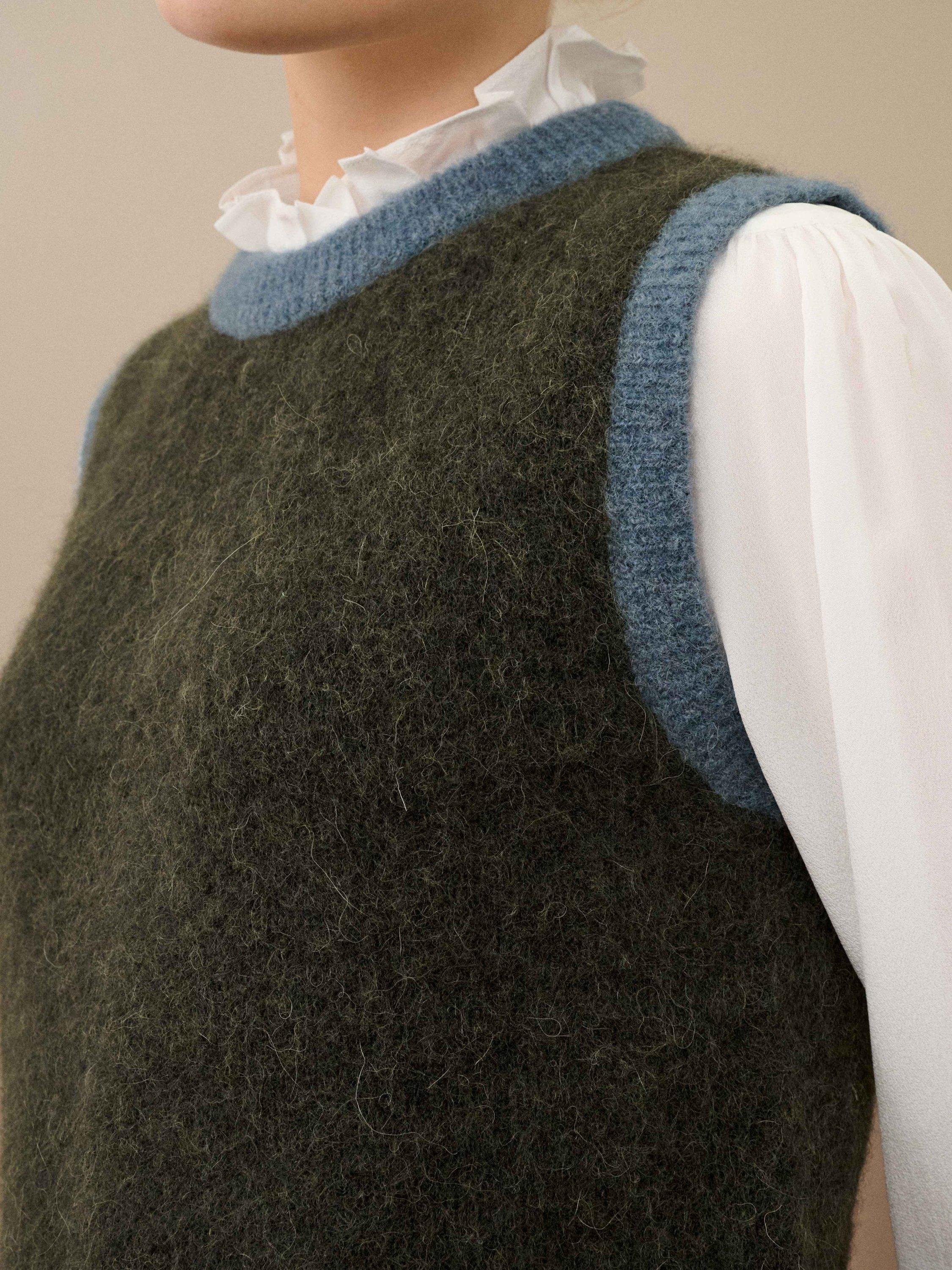 Product image 4 of 5, which shows Brora Wool Blend Sleeveless Round Neck Tank Top, Seaweed, 16-18