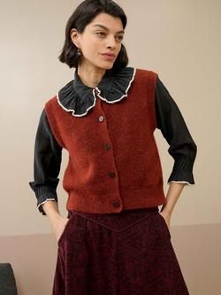 Brora Wool Blend Round Neck Button Up Waistcoat, Copper