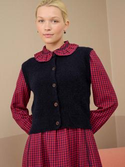 Brora Wool Blend Round Neck Button Up Waistcoat, Ink