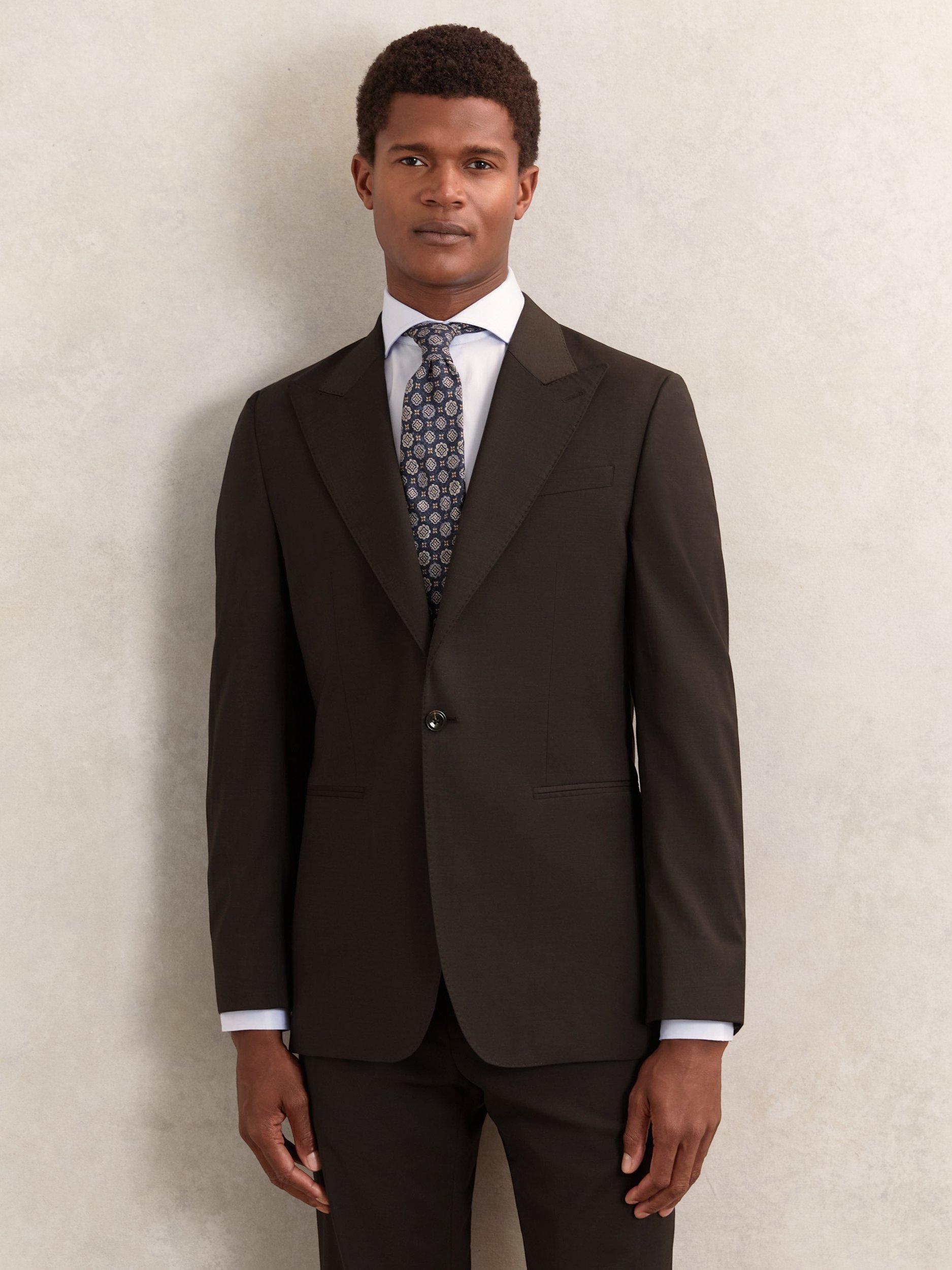 Product image 5 of 5, which shows Reiss Oscar Wool Blend Tailored Blazer, Chocolate Brown, 40