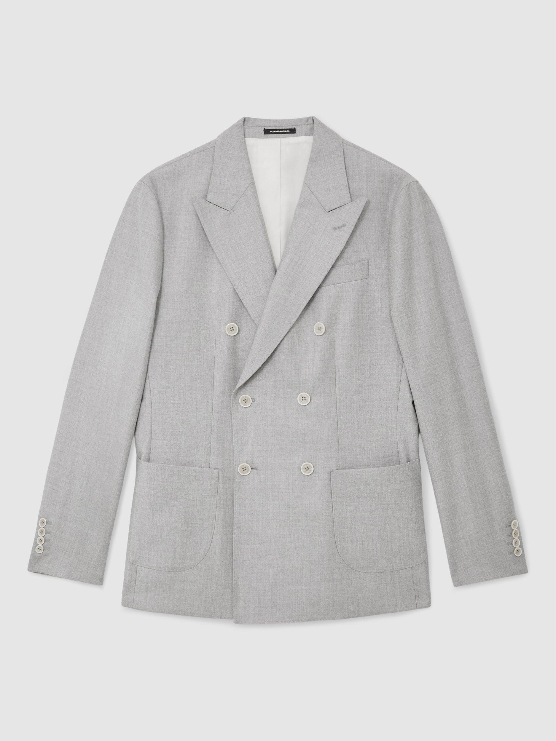Product image 3 of 5, which shows Reiss Tyler Double Breasted Wool Blazer, Soft Grey, 36